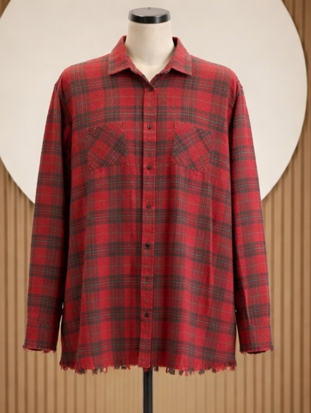 O Neill Jacks Women's Red Plaid Tunic Shirt-Casual Button-Up Natural Distressed‎